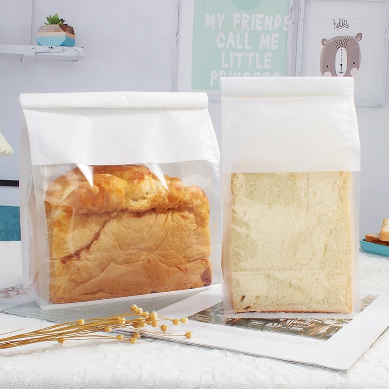 烘焙吐司包装袋卷边铁丝自封口面包牛皮纸袋开窗透明西点打包袋子