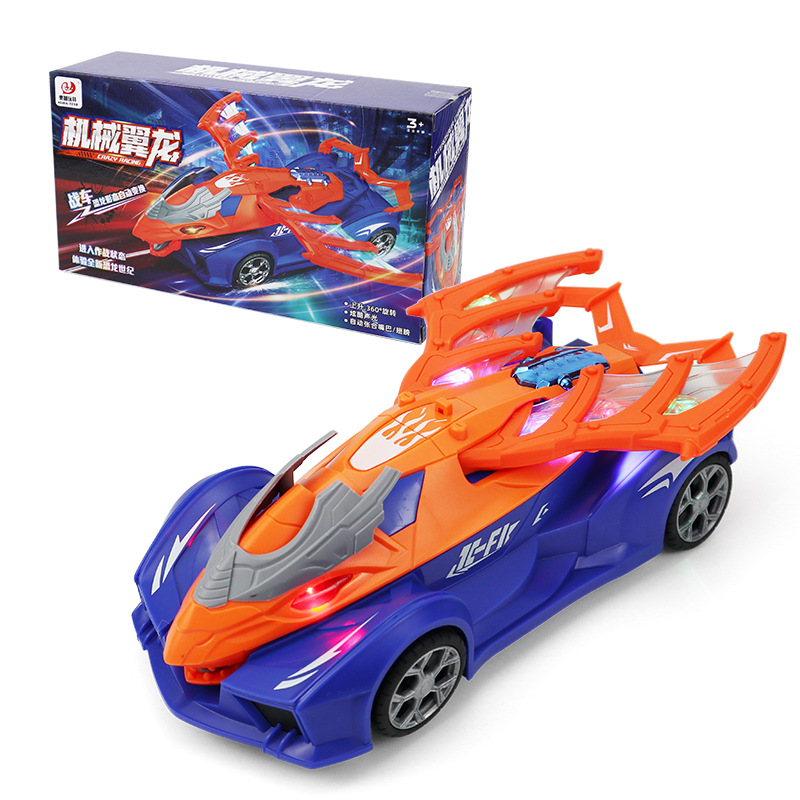 Transfronterizo nuevo pterosaurio eléctrico mecánico coche de juguete luces musicales acrobacias giratorias universal deformación coche al por mayor