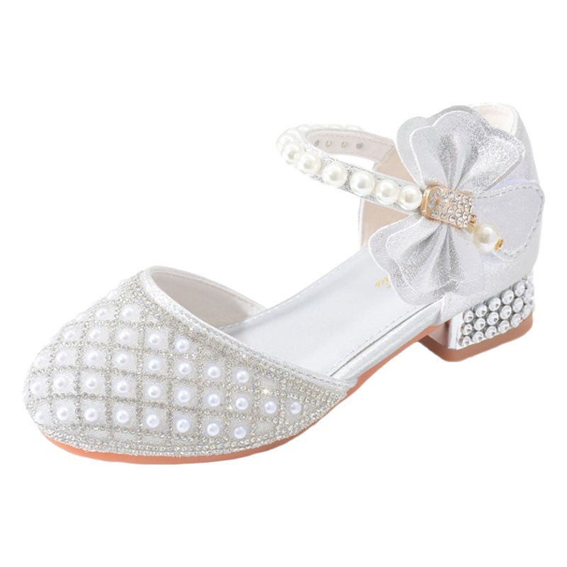 Girls' Crystal Shoes New Princess High Heels Piano Show Shoes Big Children's Leather Shoes Children's Sandals
