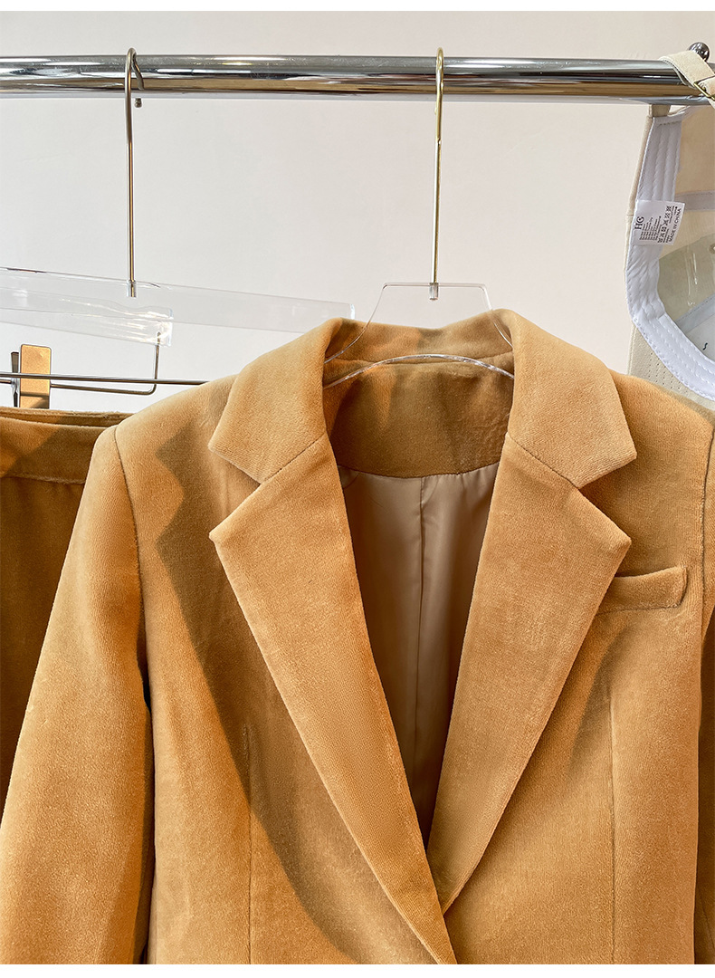 GraceChic 2025 Spring And Autumn New One-Button Set Irregular Lapel Simple Camel Suit Pants For Women_voghion.com