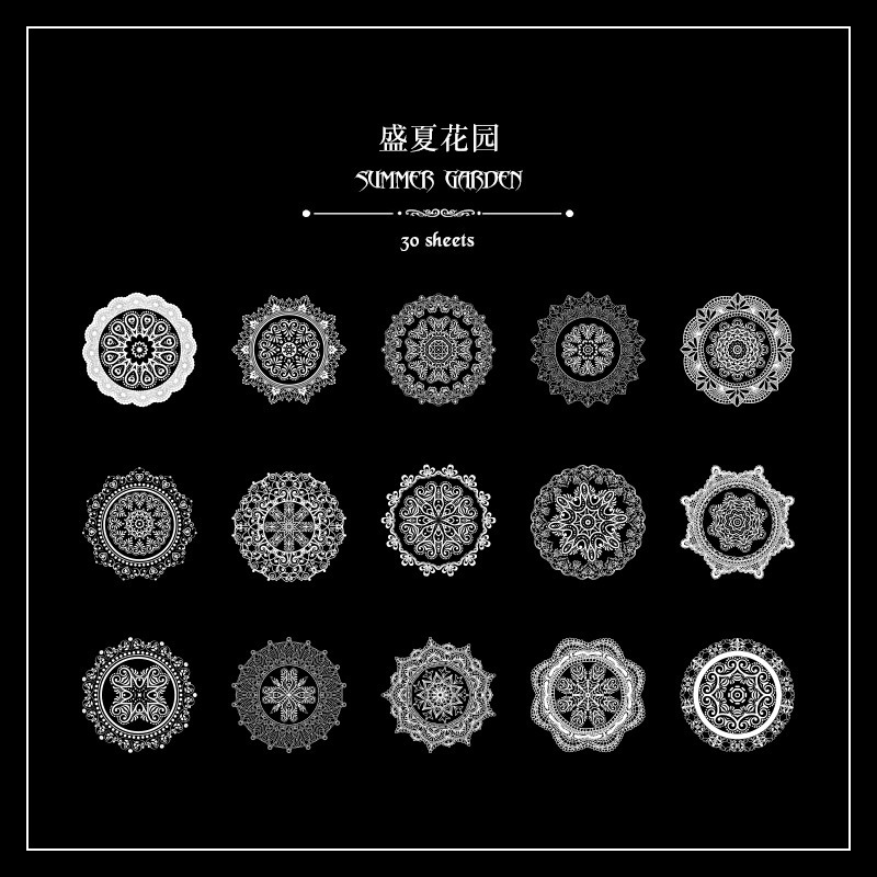 PET paquete de pegatinas de cuentas de mano de encaje en blanco y negro serie de sal retro borde de cuentas de mano de tarjeta Gú material decorativo pegatinas se pueden personalizar