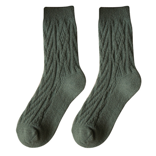 Men's Wool Socks for Autumn/Winter, Plain Color Mid-Calf Socks, Thick and Warm Winter Socks, Black Long Socks for Women