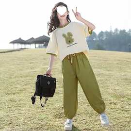 女童夏装套装新款洋气时髦炸街短袖夏季女大童休闲运动两2026新款