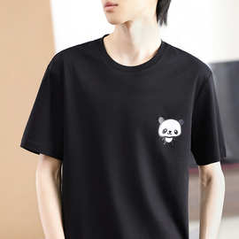 棉圆领男士短袖T恤宽松情侣款印花丝光棉白色字母打底背心