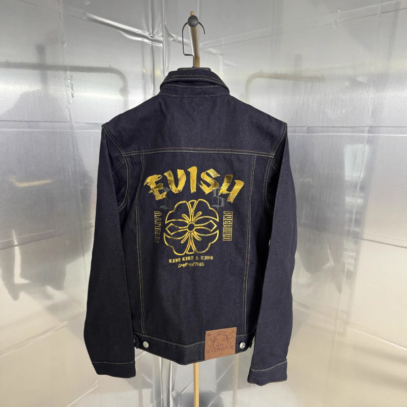 2025 夏の新ファッションブランド福神パターン紳士服ホットスタンピングプリント文字刺繍デニムジャケット|undefined
