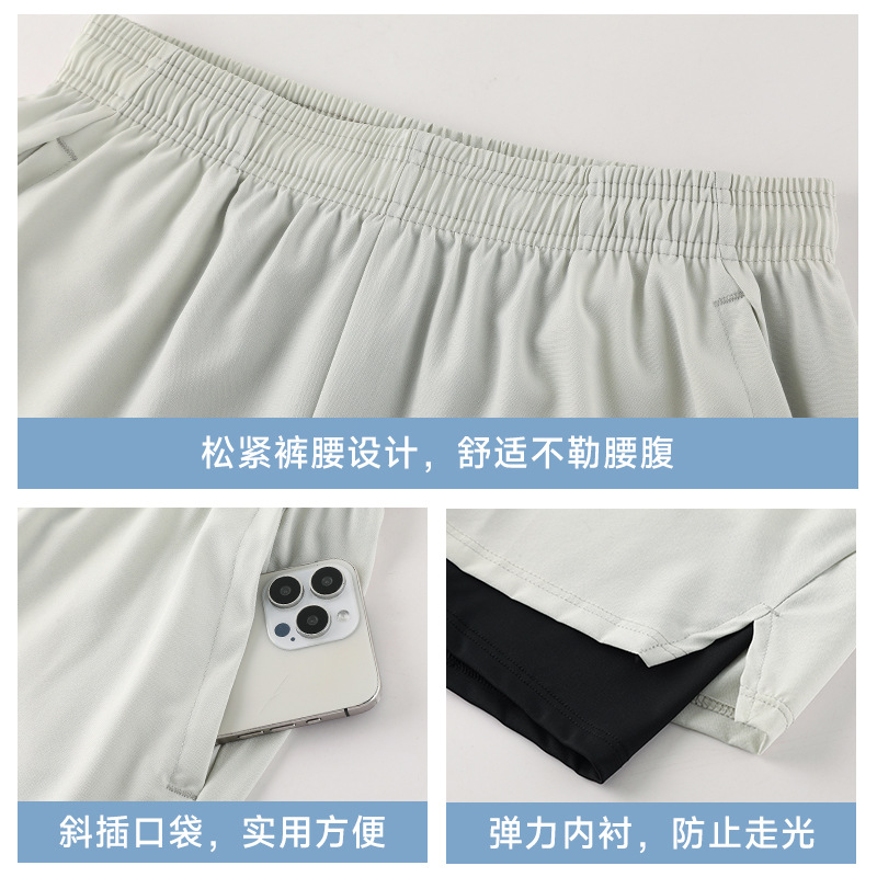 Falsación de dos pantalones de baloncesto de verano para hombres entrenamiento de ciclismo para correr rápido secado pantalones deportivos de acondicionamiento físico doble cinturón forrado