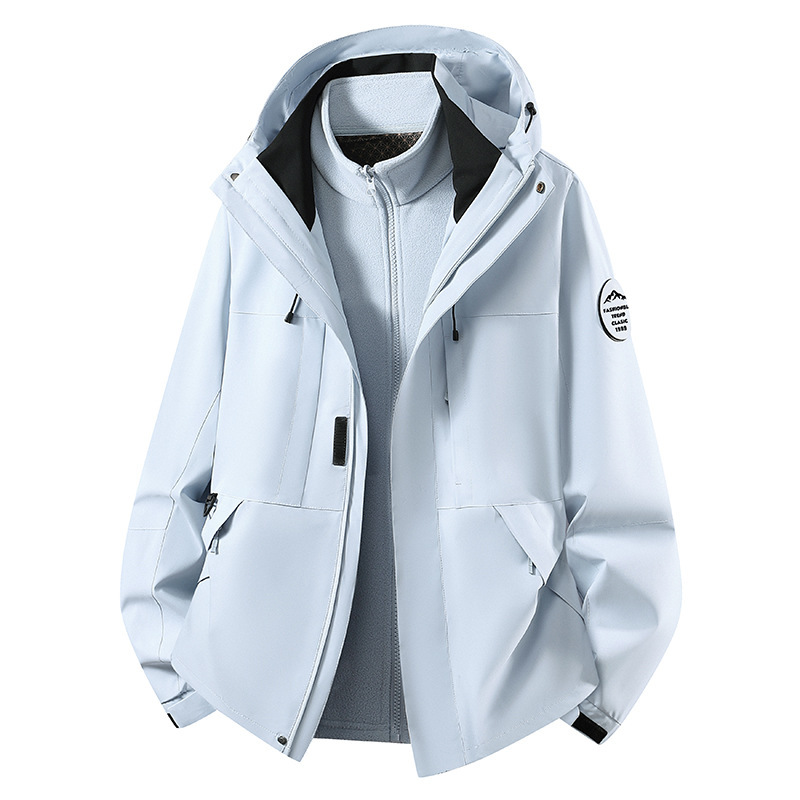 Luotuo Blue Soft Shell Jacket for Women in Autumn and Winter Outdoor Windproof and Waterproof Three-In-One Hiking Jacket for Men