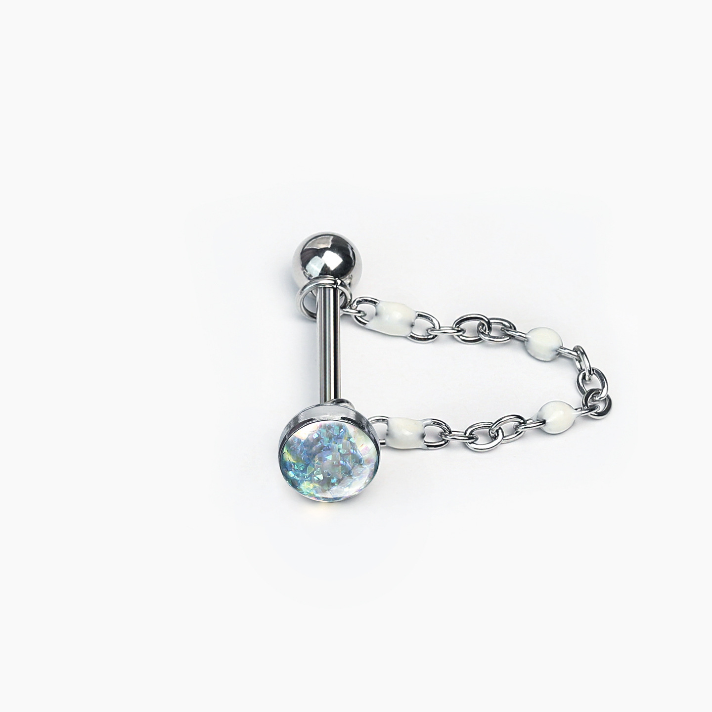 Green Diamond-Studded Chain Tongue Ring, Removable Sparkling Barbell, Hot Girl Style Sweet and Cool Piercing Jewelry, Wholesale detail image 11