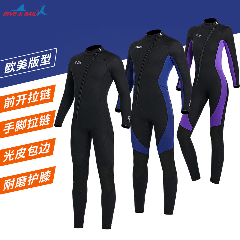 Cross-Border New 3mm Wetsuit Men's One-Piece Warm Surfing Wetsuit Women's Long-Sleeved Cold-Proof Snorkeling Winter Swimsuit
