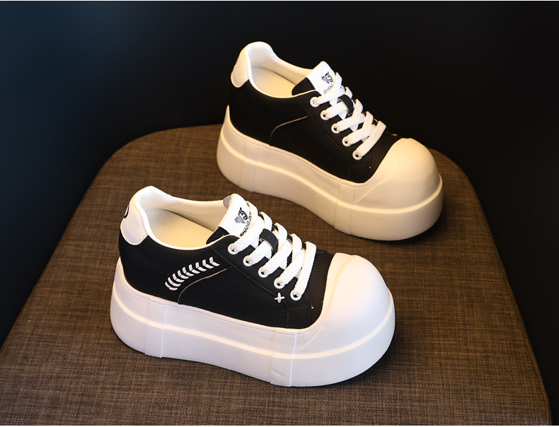 Giày sneaker nữ đế dày tăng chiều cao phong cách trắng basic — màu đen chi tiết 5
