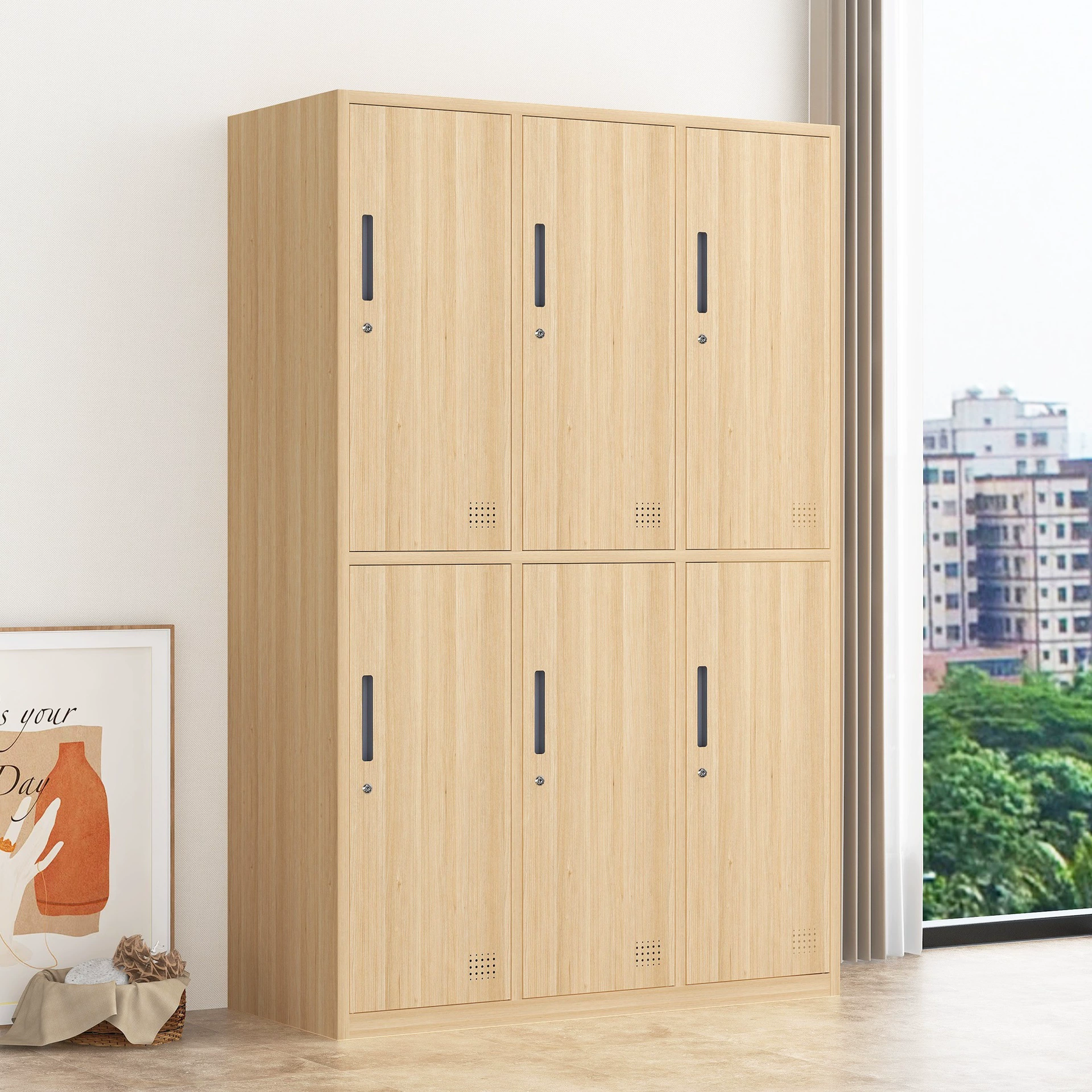 Шкафчик для сотрудников, шкафчик для общежития, шкафчик для спортзала, офисный шкафчик, расширенный стальной железный шкаф с замком под дерево