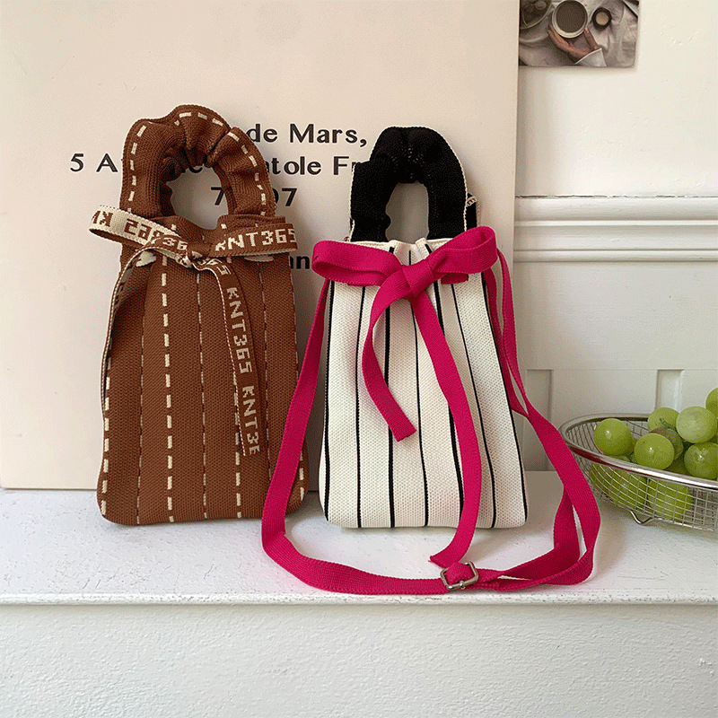 Bolsa de punto, oreja de madera, diseño de nicho, bolso con cordón de dibujos animados, bolso de mensajero portátil de todo fósforo, bolso de teléfono móvil