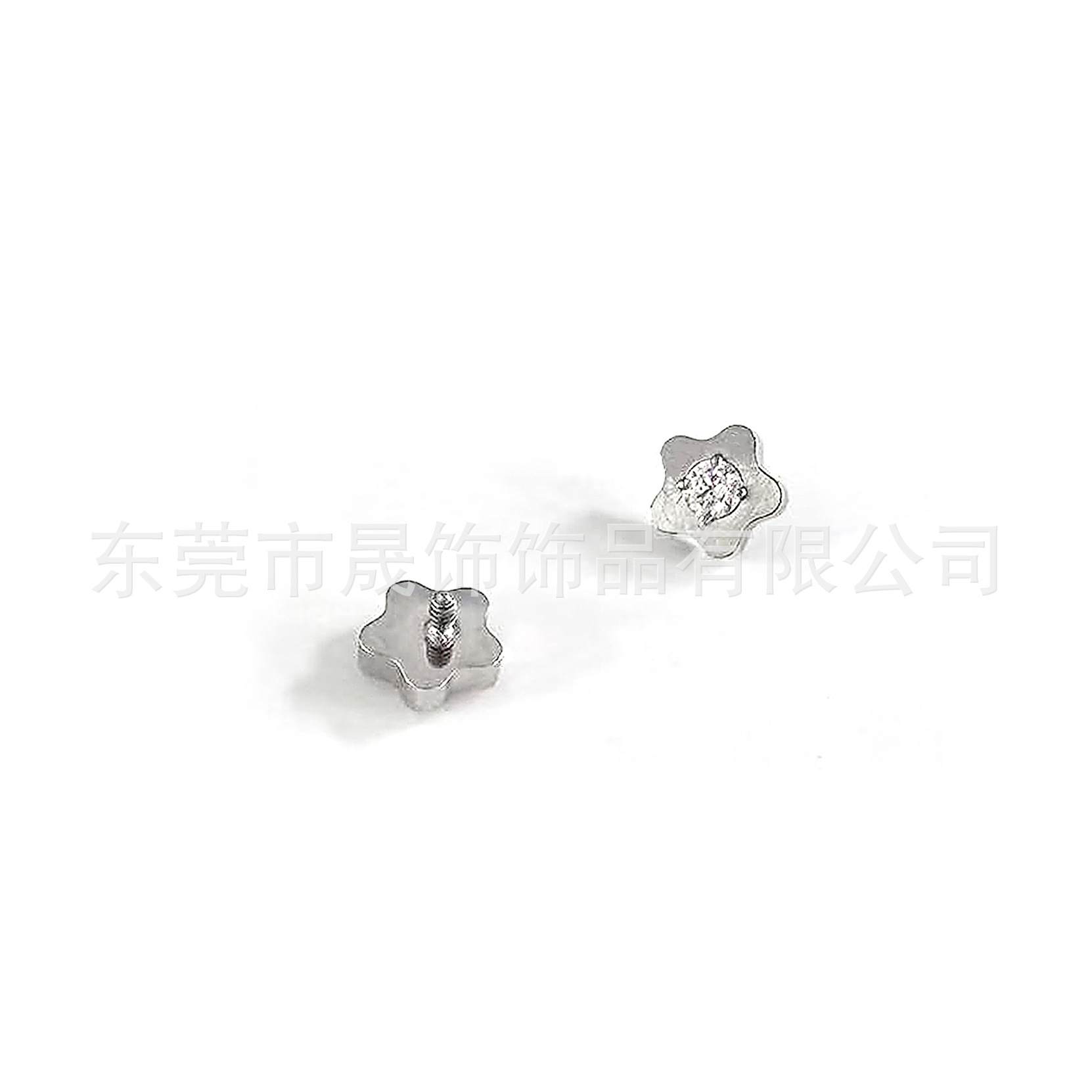F136钛合金圆锆单钻花朵耳钉镶5A锆石耳骨钉G23钛内螺纹穿刺饰品