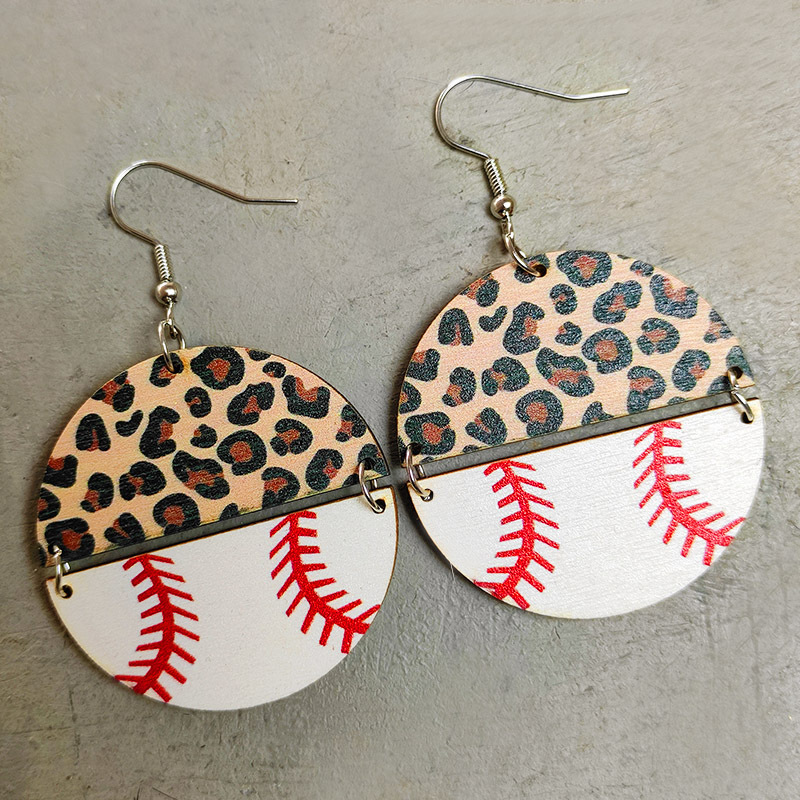 Retro Fashion Geometric Leopard Football Wood Patchwork Women's Earrings display picture 3