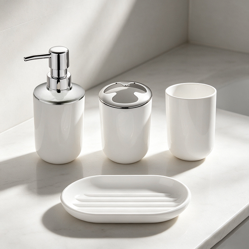 Kit de baño set de artículos de higiene set botella de desinfectante de manos cepillo de dientes taza cepillo de inodoro bote de basura set de 6 piezas image 12