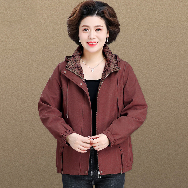 妈妈秋装外套2025新款端庄大气中老年女春秋季连帽夹克上衣50多岁|undefined