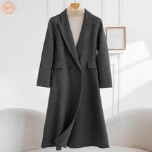 新款秋冬韩版羊毛呢加长款双面呢零羊绒大衣女西装领正肩时尚外套