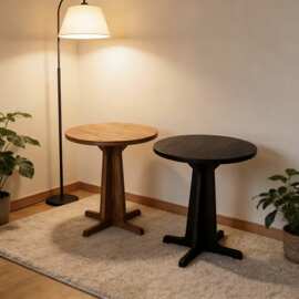 实木小圆桌民谣酒吧餐桌商用咖啡桌家用客厅茶几原木复古沙发边几