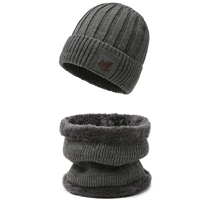 Knitted hat and neck warmer set unisex, 3‑piece with gloves, fleece‑lined, warm winter