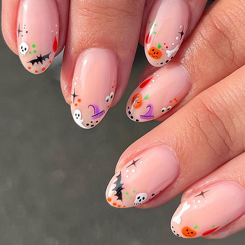 Halloween theme 2024 cross-border new wear nail art fake nails skull pumpkin nails cute nail stickers Halloween theme 2024 cross-border new wear nail art fake nails skull pumpkin nails cute nail stickers