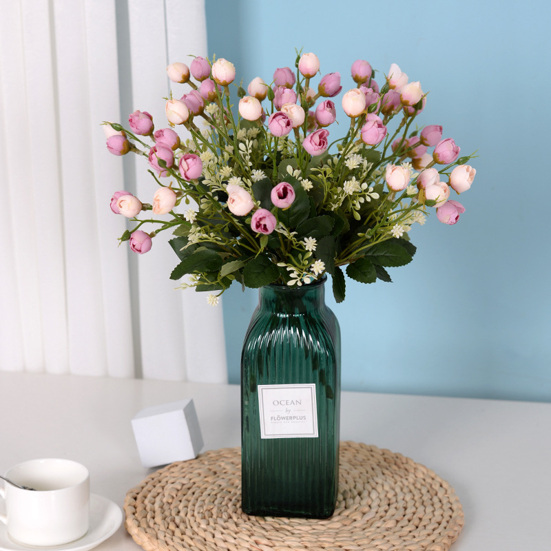 Simulated 15 Green Green Rose Buds Bouquet for Home and Hotel Decoration, Photography Prop, Artificial Flower Cross-border