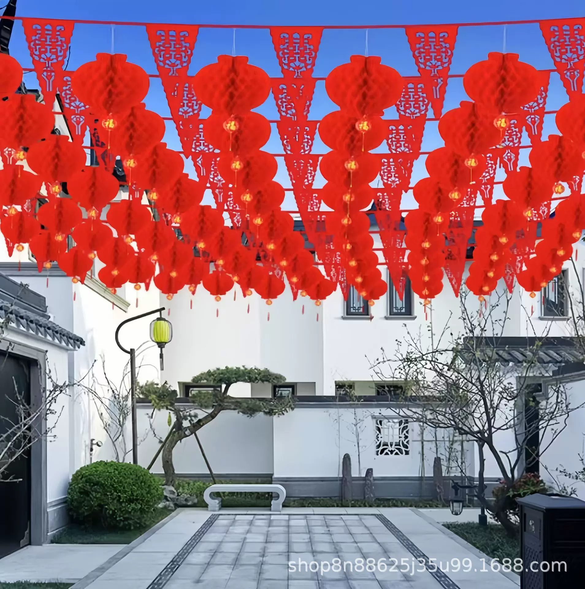 结婚院子装饰彩旗灯笼婚礼布置婚礼喜字灯笼农村布置婚庆用品大全