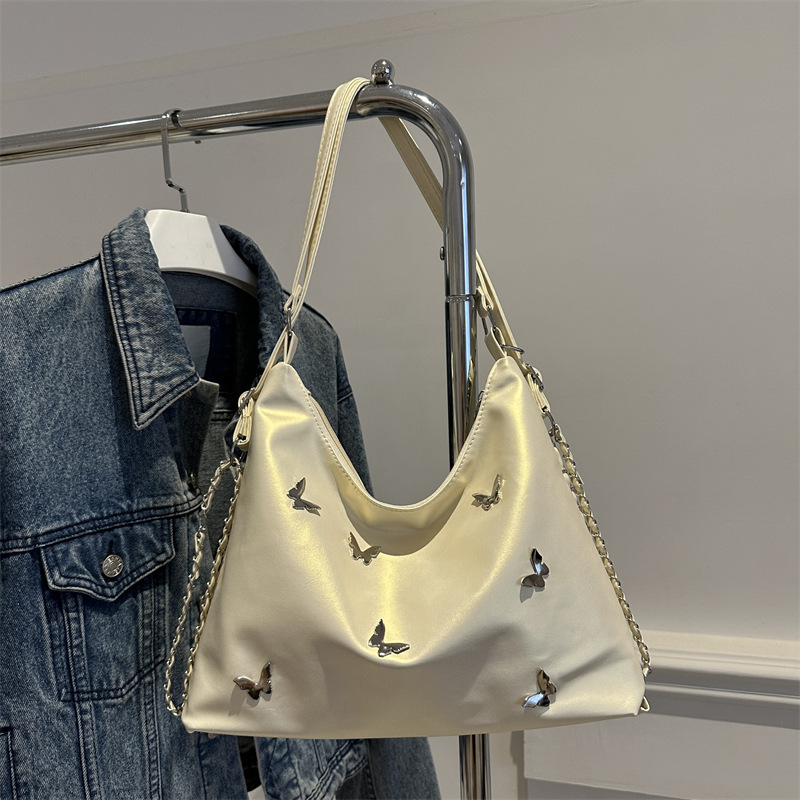[Bolso de doble propósito de hombro único] bolso de gran capacidad de mariposa blanca perlada 2024 nueva moda flexible y suave