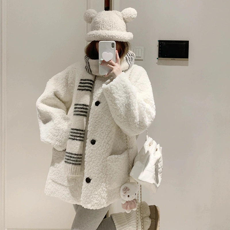 Модное белое пальто из ягненка женская осень-зима новая новая модель