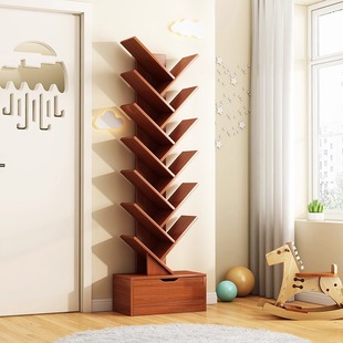 Simple Tree-Shaped Bookshelf Storage Rack Floor-Standing Bedroom Wall-Mounted Simple Small Bookcase Creative Modern Storage Narrow Cabinet