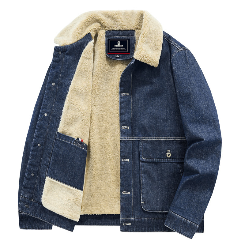 Cross-border exclusivo vintage lambswool abrigo de algodón acolchado de invierno de los hombres de lana engrosada cálido abrigo de mezclilla guapo abrigo de algodón acolchado