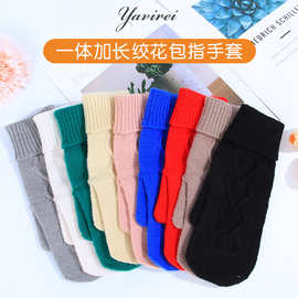 加厚绒针织保暖手套绞花麻花成人女白领秋冬防寒连指包套御寒百搭