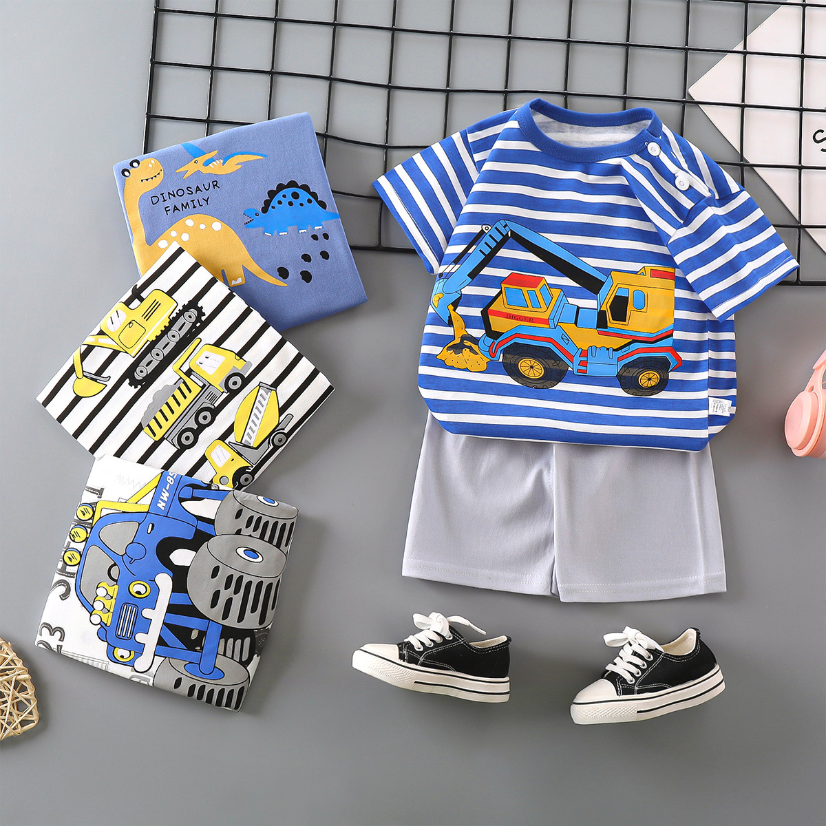 Traje de manga corta para niños verano a ropa de algodón para niños camiseta para niñas ropa de verano para bebés ropa para niños transfronteriza