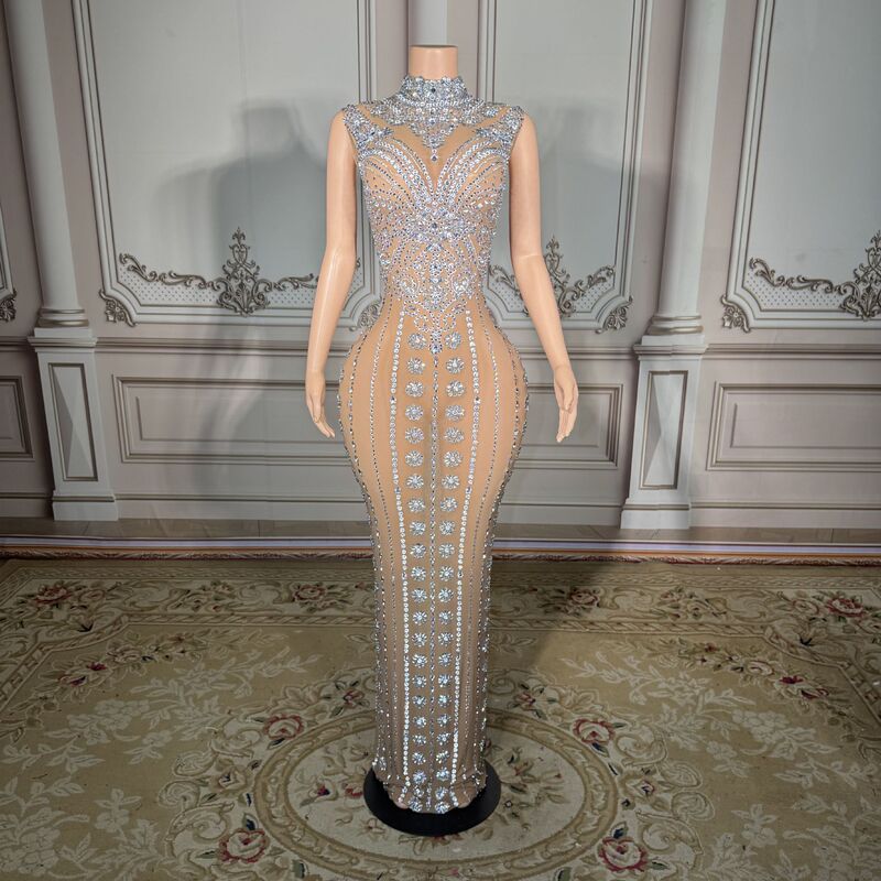 European and American Sexy Backless Luxury Rhinestone Evening Gown for Socialites, Miss Universe Pageant Dress, Car Show Model Performance Outfit