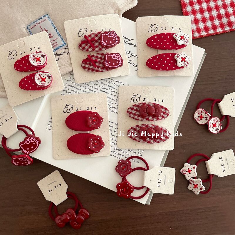 Excellent New Year Red Polka Dot Plaid Hair Clip, Cute Cat Bow Bb Clip, Non-Damaging Hair Tie for Children Excellent New Year Red Polka Dot Plaid Hair Clip, Cute Cat Bow Bb Clip, Non-Damaging Hair Tie for Children