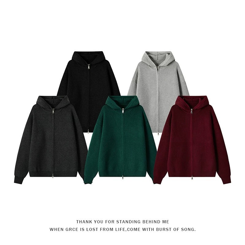 Autumn and Winter American-Style Heavy Retro Solid Color Knitted Sweater Cardigan, Loose Fit, Unisex, Casual Versatile Oversized Jacket