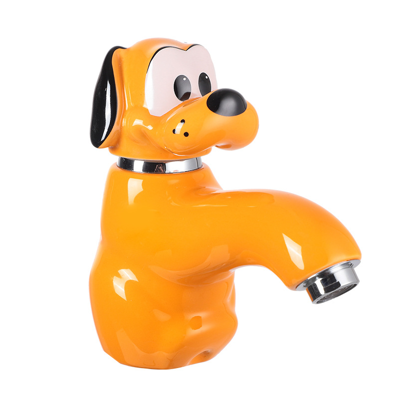 Grifo de cerámica creativo con diseño de dibujos animados para niños, lavabo con filtro ecológico, grifo de agua fría y caliente