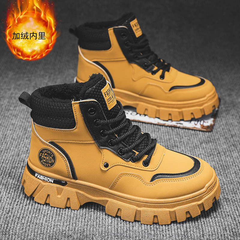 Zapatos de hombre de invierno de lana gruesa botas de hombre de estilo Martin, zapatos de trabajo de moda, antideslizante, desgaste, suela gruesa impermeable para hombres.