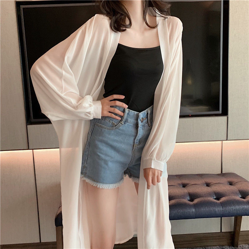 Super Fairy Over-the-Knee Long Sun Protection Clothing Women's Summer New Western Style Large Size Fat Girl Loose Cardigan Outer Chiffon Top