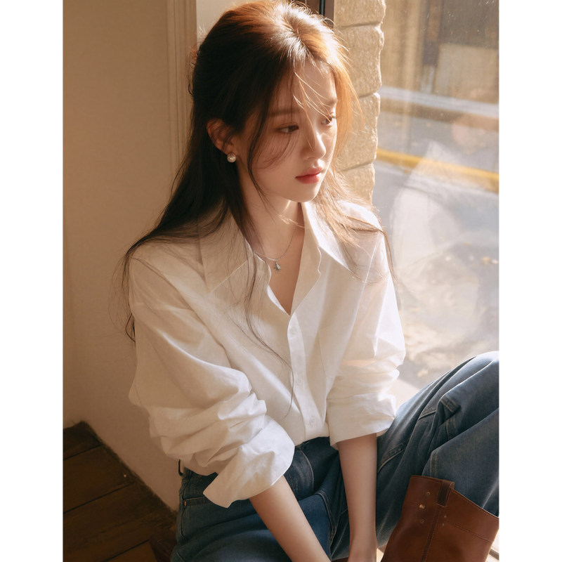 White Shirt for Women, High-End, Light Luxury, Age-Reducing, Stylish, Spring and Autumn 2026 New Style, Loose and Lazy Style Shirt White Shirt for Women, High-End, Light Luxury, Age-Reducing, Stylish, Spring and Autumn 2026 New Style, Loose and Lazy Style Shirt