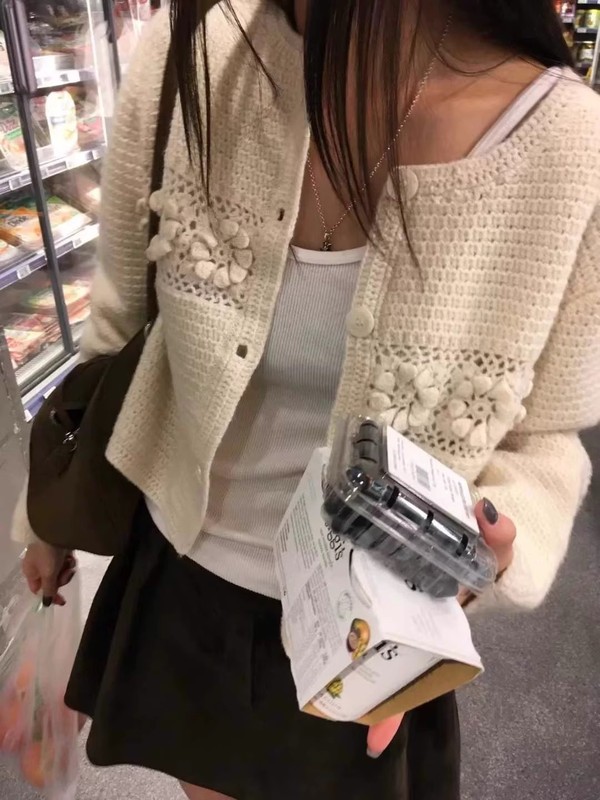 现H 韩国breathe东大门2025秋季新款时尚立体花朵开衫毛衣女外套|undefined