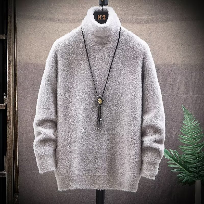 El mismo suéter de cuello alto de hombre de otoño de moda coreana suelta de arroz grueso camiseta de punto caliente