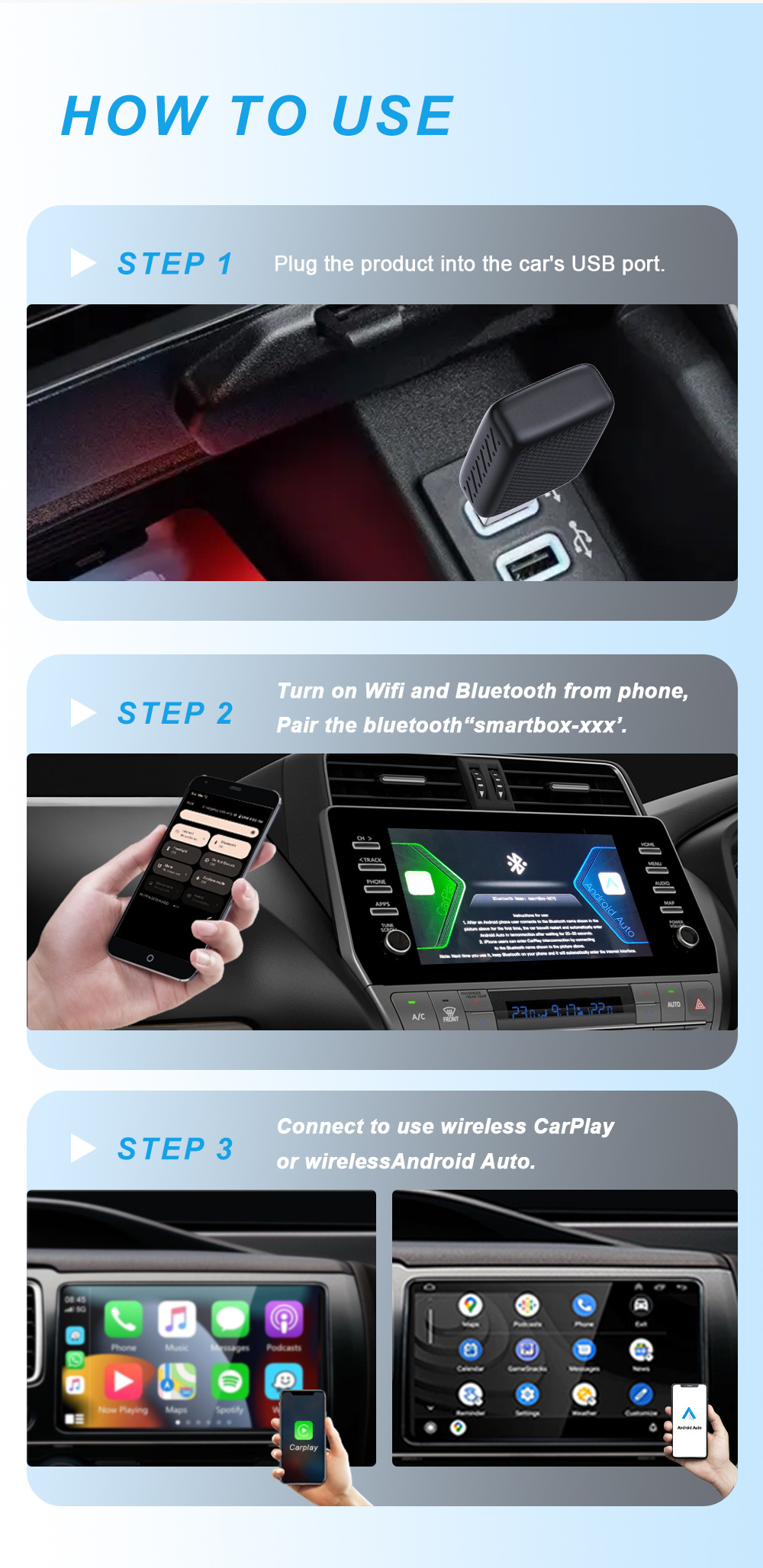 Cross-border hot-selling wired to wireless carplay box upgrade Android smart car interconnection module car
