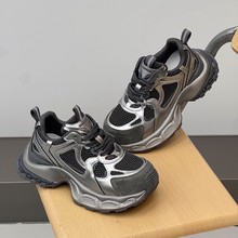 厚底增高老爹鞋女款2025年春季新款银色透气百搭轻便运动休闲鞋子