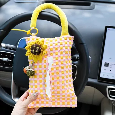 Creative Car Tissue Box Fabric High-end Car Hanging Car Paper Box Car Tissue Box Hanging Bag Popular