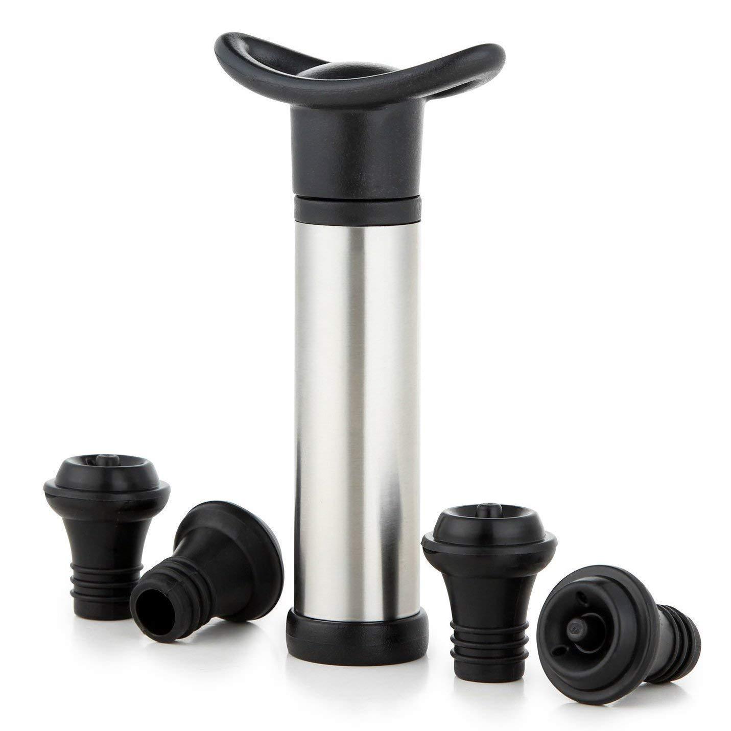 Suministro directo de fábrica Amazon Bomba de vacío de vino tinto, conservador fresco, juego de tapones de vino, tapón de vacío de vino tinto, tapón de succión de bomba negra
