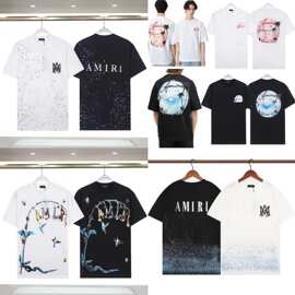跨境夏季新款泼漆油漆点印花欧美高街宽松时尚amiri短袖T恤男女款
