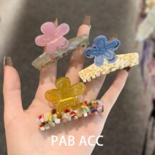 锌琦发饰新款简约醋酸花朵抓夹甜美氛围发夹高级感鲨鱼夹半扎发抓