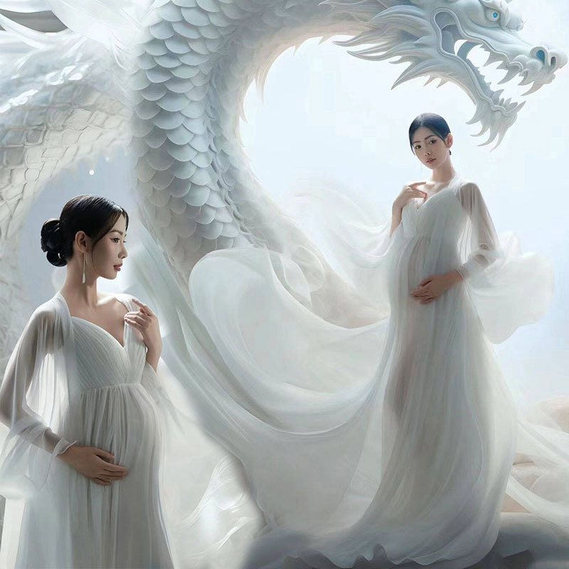 Studio Exhibition Year of the Dragon AI New Pregnant Women Photography Clothing High-level Gown Maternity Photography Photo Mummy Photo Studio Exhibition Year of the Dragon AI New Pregnant Women Photography Clothing High-level Gown Maternity Photography Photo Mummy Photo