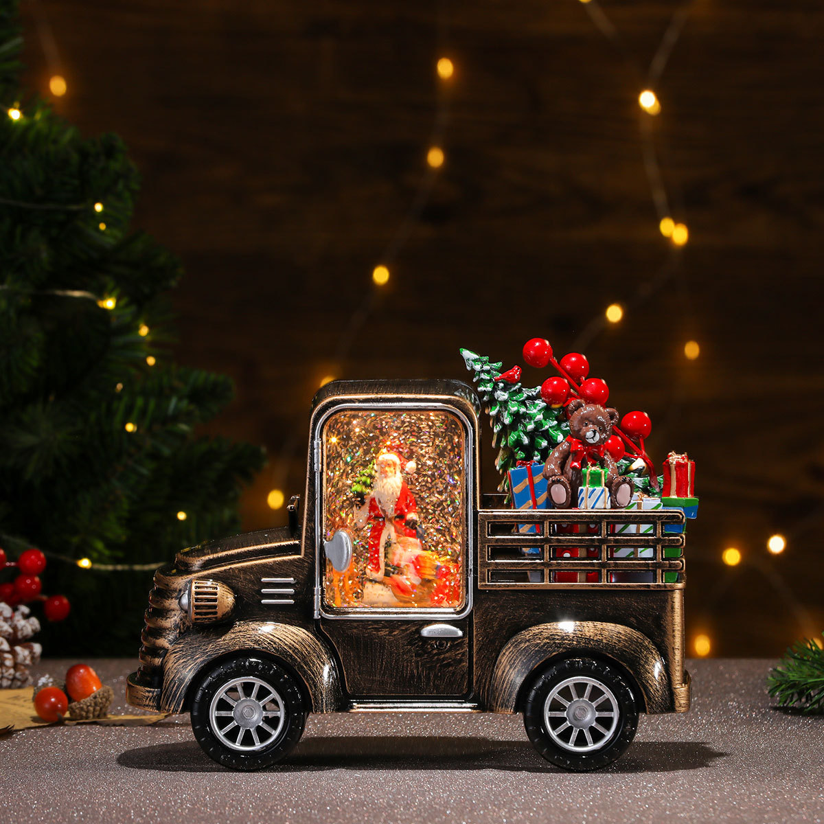 Nuevos adornos de automóviles luminosos rotativos de Navidad caja de música de Navidad decoraciones de regalos de Navidad luz de noche