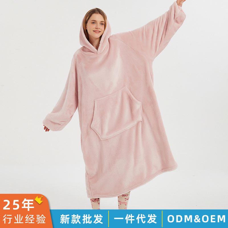 亚马逊加长柔软真空空包款毯法兰绒帽秋冬包装双面睡衣连家居情侣